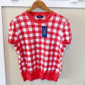 POLO Ralph Lauren Linen & Cotton Checkered Knit Top